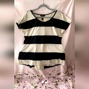 Style & co. Short sleeved black and white chunky striped blouse in size L